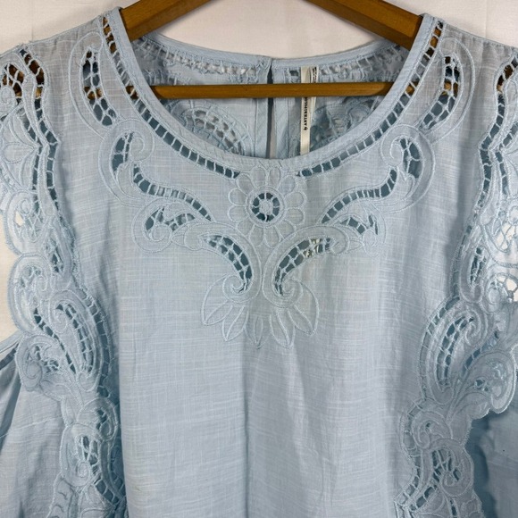 Anthropologie Eyelet Tank Top Size XL NWT Lace Trim Blouse Sky Blue - Picture 4 of 8
